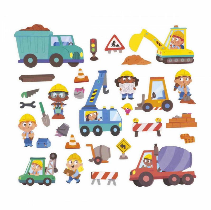 Libro magnetico per bambini a tema cantiere con 30 magneti, adatto dai 3 anni in su